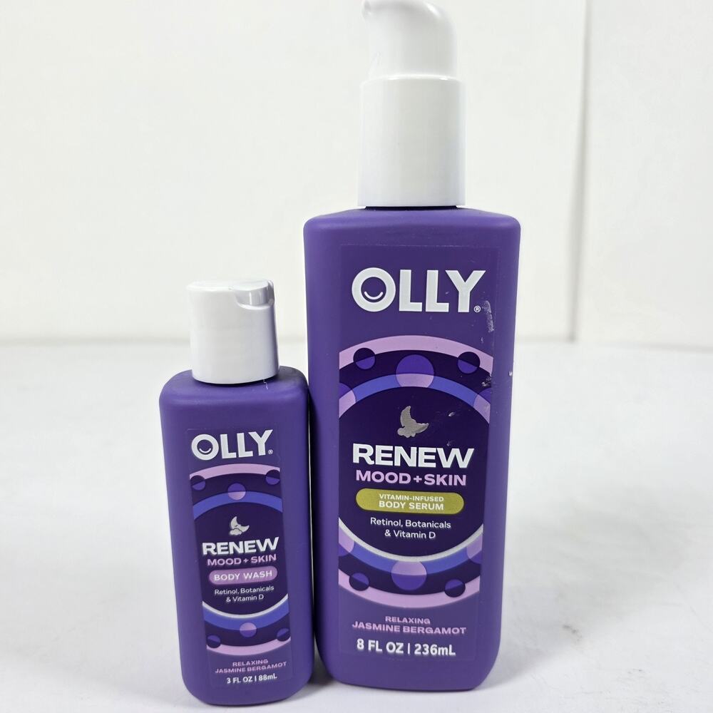 OLLY RENEW Mood +Skin Body Wash 3oz With Body Serum 8oz -2 pk Jasmine Bergamot